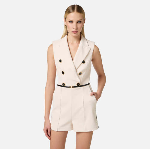 Double-breasted jumpsuit in crêpe fabric with piping