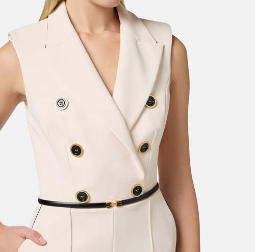 Double-breasted jumpsuit in crêpe fabric with piping
