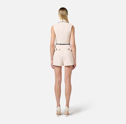 Double-breasted jumpsuit in crêpe fabric with piping