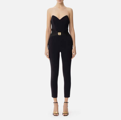 Flowing crêpe jumpsuit with macro bow