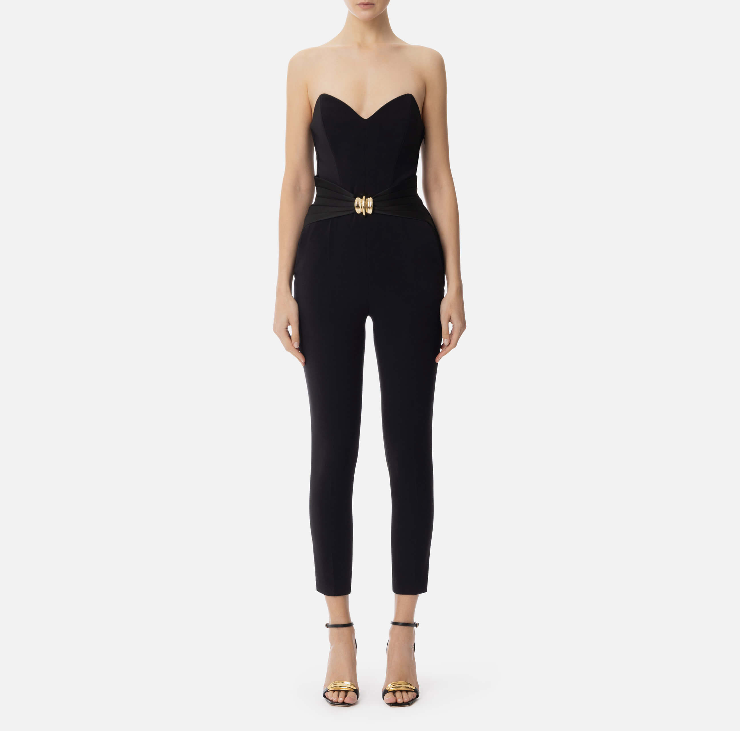 Flowing crêpe jumpsuit with macro bow
