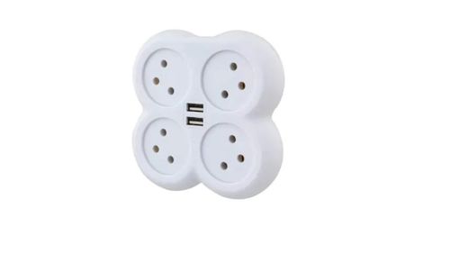 מפצל חשמל ל-4 עם 2 חיבורי USB