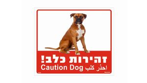 שלט זהירות כלב ב3 שפות