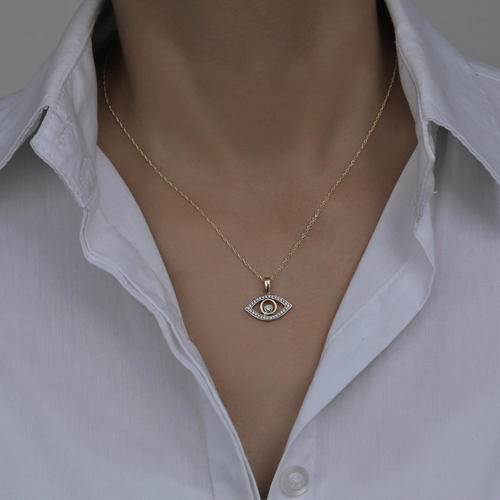 שרשרת ותליון עין יהלומים מזהב 14K