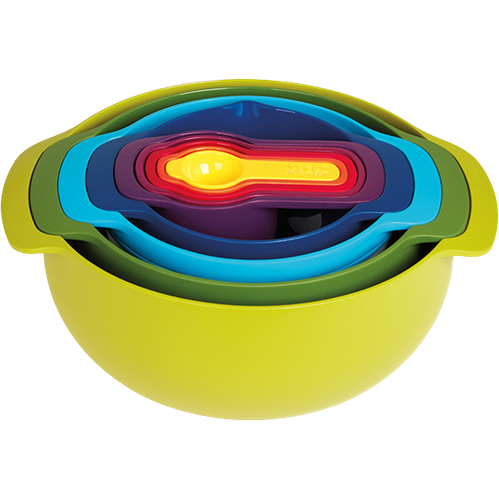 ערכת קערות וכלי מדידה Nest של Joseph Joseph | ערכת 9 חלקים קערות לבישול ואפייה וכפות מדידה לגילאי 3+