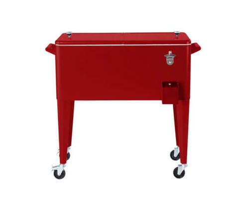צידנית Retro Cooler אדומה 76L - צידנית ניידת בעיצוב רטרו עם גלגלים ופותחן בקבוקים מובנה
