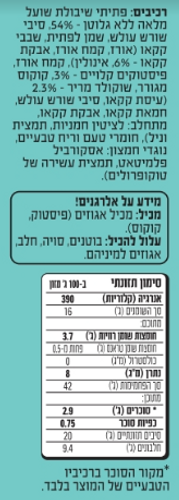 NutraZen גרנולה קראנצ'י פיסטוק ושוקולד מריר ללא גלוטן וללא תוספת סוכר על בסיס שיבולת שועל ללא גלוטן-