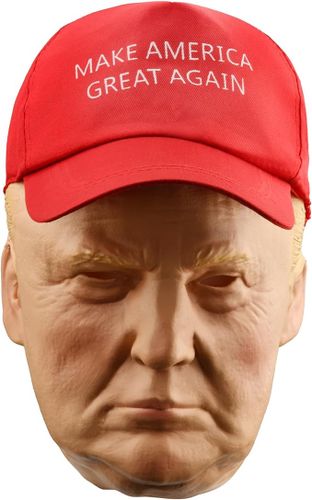 כובע אדום MAKE AMERICA GREAT AGAIN עם מסיכה של טראמפ