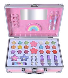 סט איפור לילדים במזוודה קשיחה 34 אביזרים (בטוח לשימוש) - קשת בענן