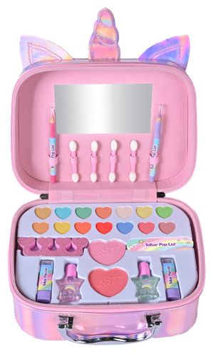 סט איפור לילדות (בטוח לשימוש) בתיק קשיח 28 אביזרים - קיוט חד קרן