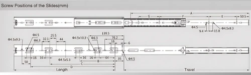 מפרט טכני מסילות לגר למגירות 60 ס