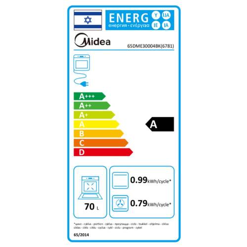 תנור בנוי 70 ליטר מכני Midea 65DME30004BK 6781 זכוכית שחורה
