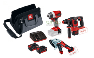SET-MOROCCO  סט מקצועי בראשלס 18V אימפקט +פטישון +משחזת זווית + שתי סוללות 4A + מטען + תיק בד מקצועי מתנה EINHELL