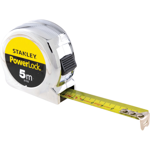מד מידה STANLEY POWERLOCK 0-33-552 עם סרט 5 מטר, ציפוי Mylar ומנגנון נעילה