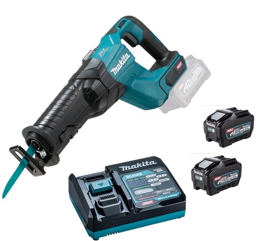 גוף מסור חרב נטען מתח 40V מנוע BL עם 2 סוללות 5.0 אמפר ומטען MAKITA JR001GTE מקיטה