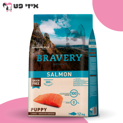 ברייברי פאפי סלמון היפואלרגני לגורי כלבים 12 ק