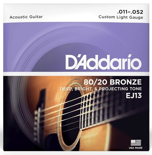 זוית נוספת D'Addario 11-52 Custom Light Acoustic Guitar Strings