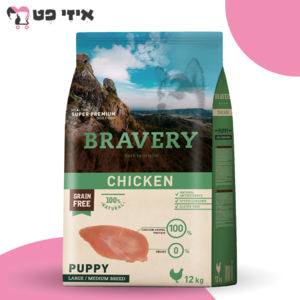 ברייברי פאפי עוף היפואלרגני לגורי כלבים 12 ק"ג BRAVERY