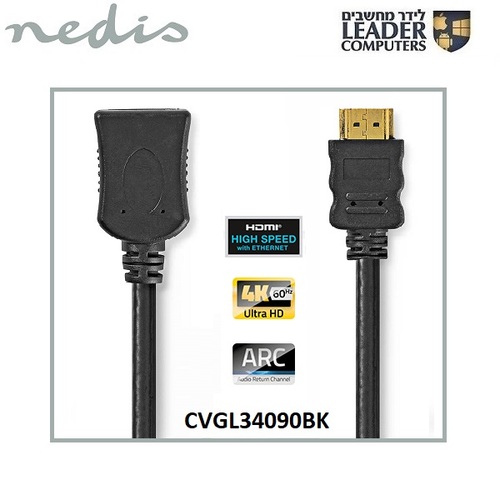 כבל מאריך HDMI עם Ethernet באורך של 1 מטר | Nedis CVGL34090BK10