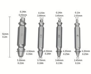 סט חולץ ברגים חיבור HEX 1/4" לאימפקט 4 יחידות