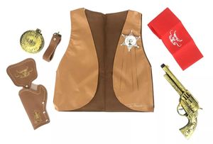 סט קאובוי 6 חלקים: ווסט, בנדנה, אזיקים, אקדח, חגורה ובקבוק 