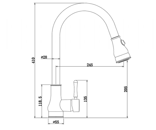 ברז נשלף לכיור מטבח | שחור ברונזה | 7479 | דגם כפרי נמוך | יועם YOAM