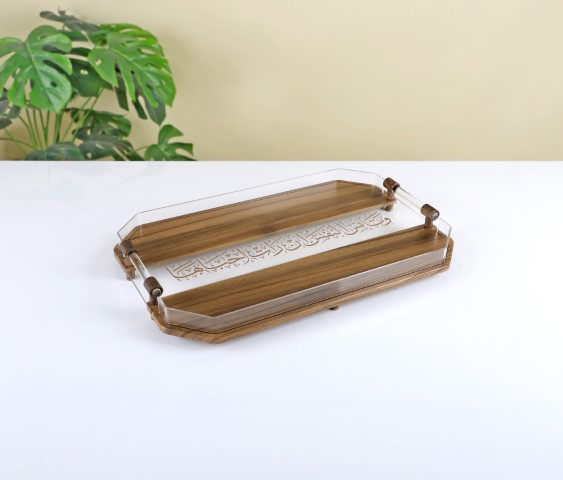 מגש מלבני עץ ואקריל עם כתוביות - 46*30 ס"מ -Y.C.032729