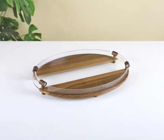 מגש אובלי עץ ואקריל - 40*29.5 ס"מ -Y.C.032712