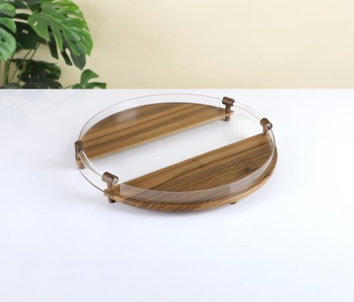 מגש עגול עץ ואקריל - 40 ס