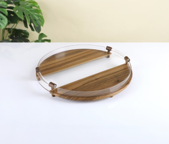 מגש עגול עץ ואקריל - 40 ס"מ -Y.C.032675