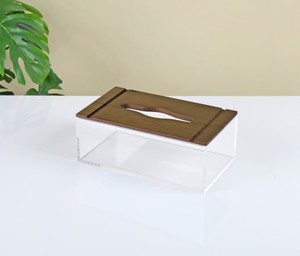 קופסת טישו אקריל עם מכסה עץ - 24*14*10 ס"מ -Y.C.032620