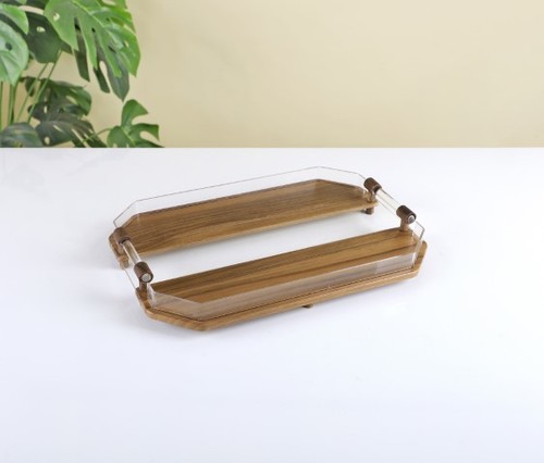 מגש מלבני עץ ואקריל - 40*28 ס