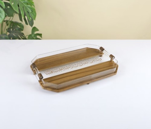 מגש מלבי עץ ואקריל עם כתוביות - 40*28 ס