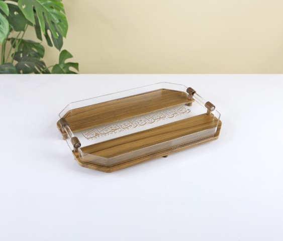 מגש מלבי עץ ואקריל עם כתוביות - 40*28 ס"מ -Y.C.032743