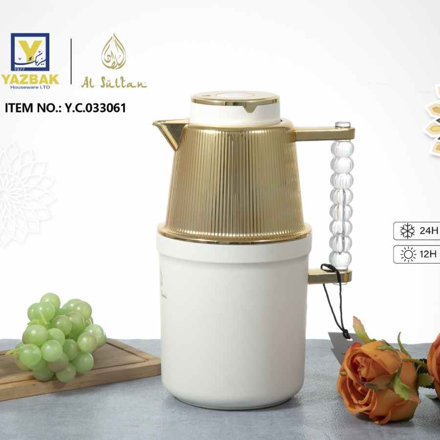 טרמוס אלסולטאן 1 ליטר קישוט צבע זהב ידית אקריל - Y.C.033061