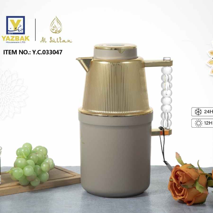 טרמוס אלסולטאן 1 ליטר קישוט צבע זהב ידית אקריל - Y.C.033047