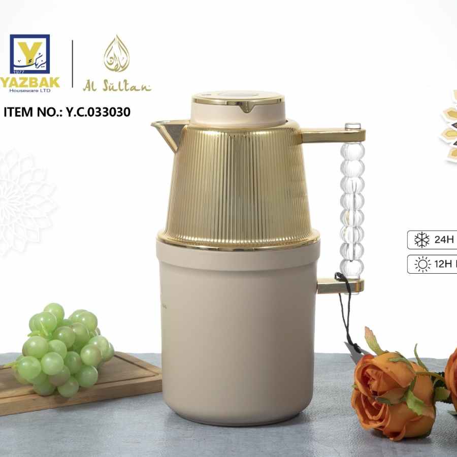 טרמוס אלסולטאן 1 ליטר קישוט צבע זהב ידית אקריל - Y.C.033030