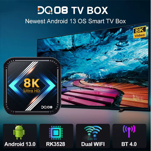סטרימר אנדרואיד DQ08 Smart TV Box Android 13 4K Ultra HD 8K 32Gb RAM 4Gb