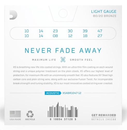 זוית נוספת D'Addario 10-47 Light XS 80/20 Bronze Coated 12 String