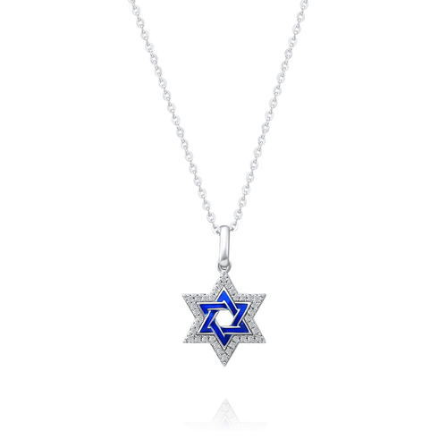 שרשרת ותליון מגן דוד יהלומים מזהב 14k