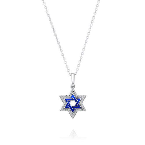 שרשרת ותליון מגן דוד יהלומים מזהב 14k