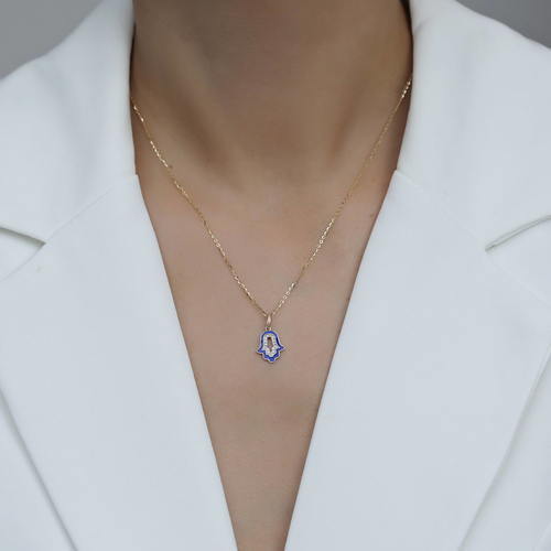 שרשרת ותליון חמסה יהלומים 14K