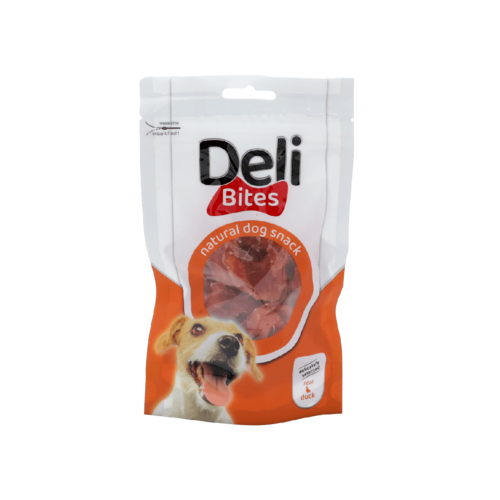 דלי בייטס Deli Bites חטיף לכלב טבעות ברווז 80 גרם