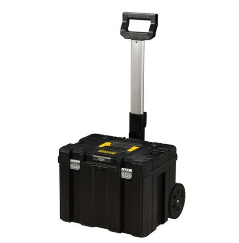 ארגז כלים טרולי Stanley FATMAX TSTAK שחור-צהוב עם ידית טלסקופית וגלגלים עמידים, נפח 55 ליטר