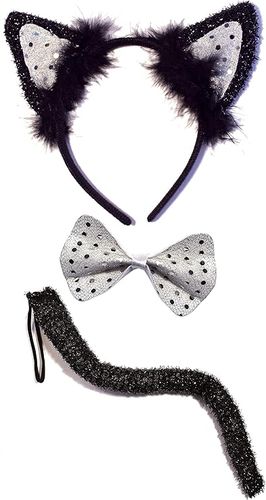 סט תחפושת של חתולה עם קשת, פפיון וזנב