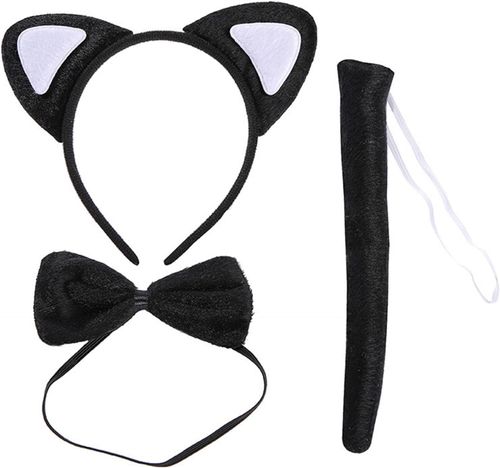 מסיבות - סט אביזרי תחפושת חתולה שחור כסוף 3 חלקים