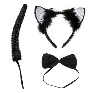 מסיבות - סט אביזרי תחפושת שפנפנה 3 חלקים כסף נצנצים ופפיון שחור