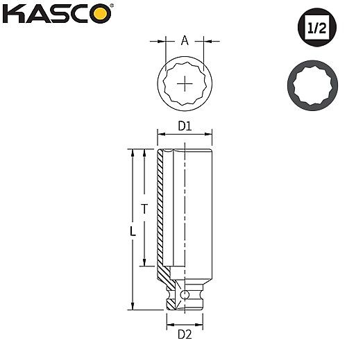 בוקסה עמוקה 12 פינות הינע 1/2 מידה 30 מ״מ CR-V – KASCO K-30230