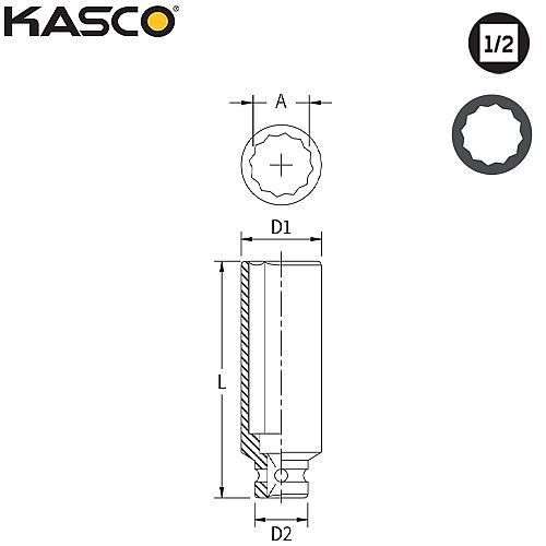 בוקסה שחורה עמוקה 12 פינות הינע 1/2″ מידה 34 מ״מ – KASCO K-443834