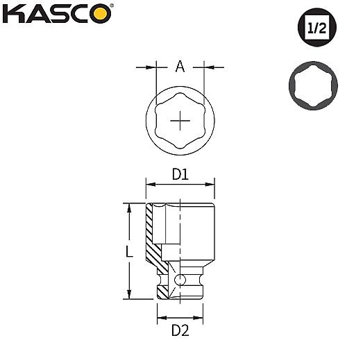בוקסה שחורה 6 פינות הינע 1/2″ מידה 32 מ״מ CM – KASCO K-444032